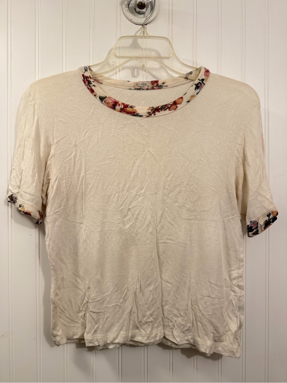 brandy melville cream tee w/ floral hems